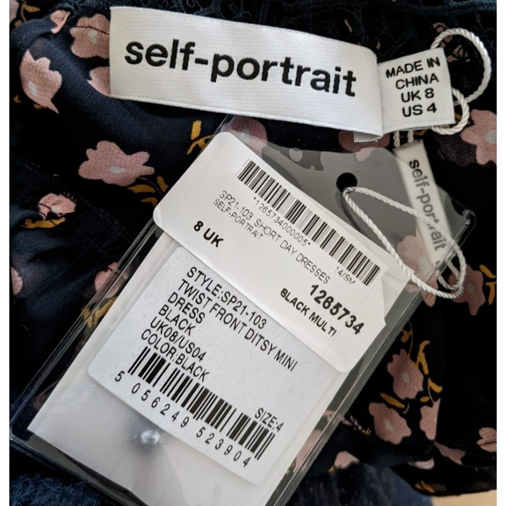 Self Portrait Twist Front Ditsy Mini Dress Floral Black Long Sleeve Size 8 BNWT - Picture 9 of 10